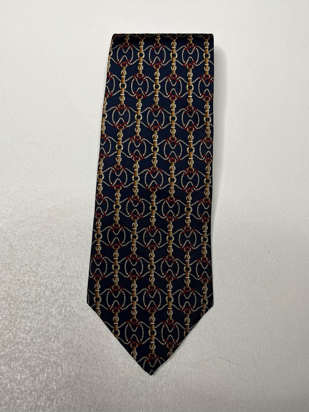 Claybrooke Vintage Pure Silk Tie Navy Chain-Pattern Men's